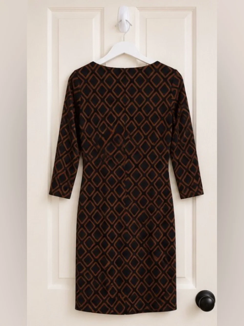 Lauren Ralph Lauren Geometric Sheath Dress Brown Black Size 6 Career Cocktail